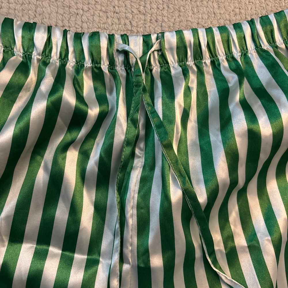 Kappa Delta silk PJ set, Green and White Stripes, Short Sleeve Top & Shorts - Picture 5 of 5